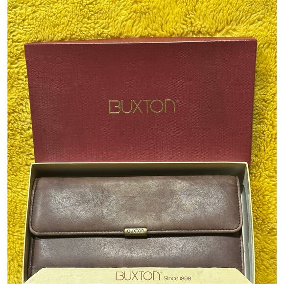 Buxton Brown Leather Tri Fold Organizer Wallet Vintage checkbook designer chic - Picture 10 of 11